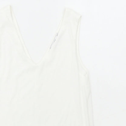 Mango Womens White Polyester Basic Tank Size XS V-Neck