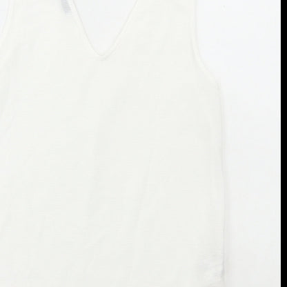 Mango Womens White Polyester Basic Tank Size XS V-Neck