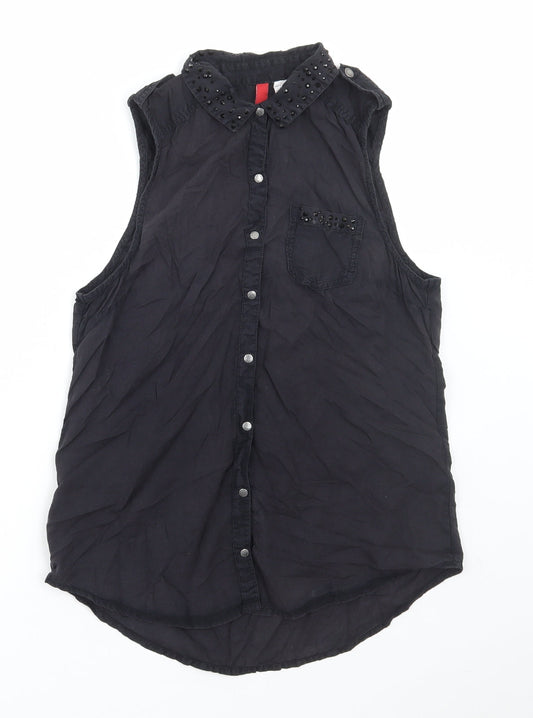 Divided by H&M Womens Black Cotton Basic Tank Size 8 Collared
