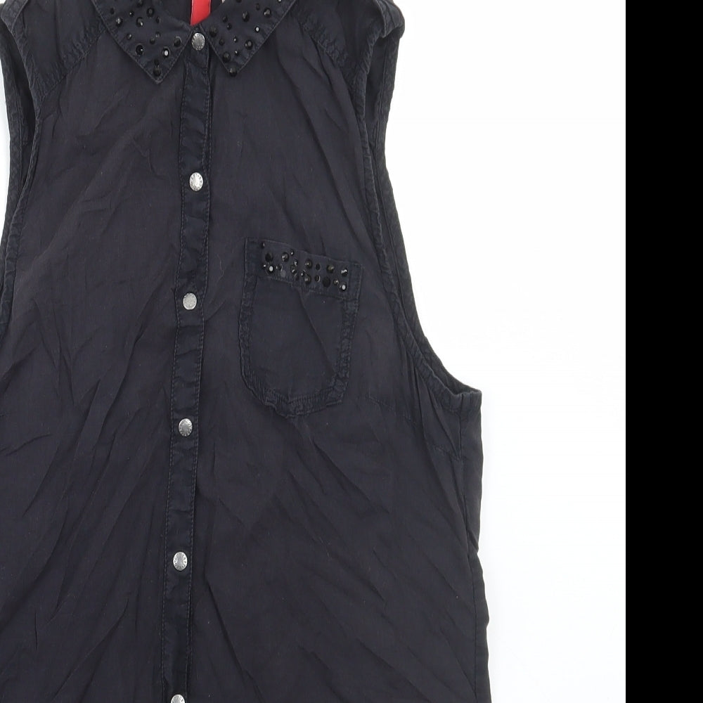 Divided by H&M Womens Black Cotton Basic Tank Size 8 Collared