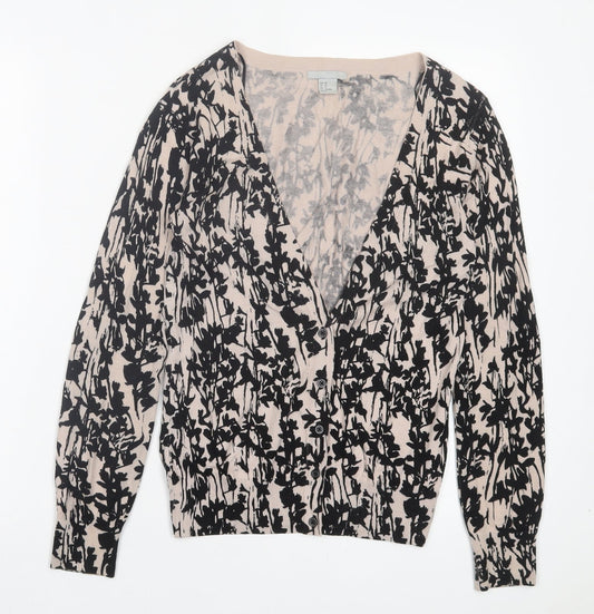 H&M Womens Black V-Neck Geometric Cotton Cardigan Jumper Size XS