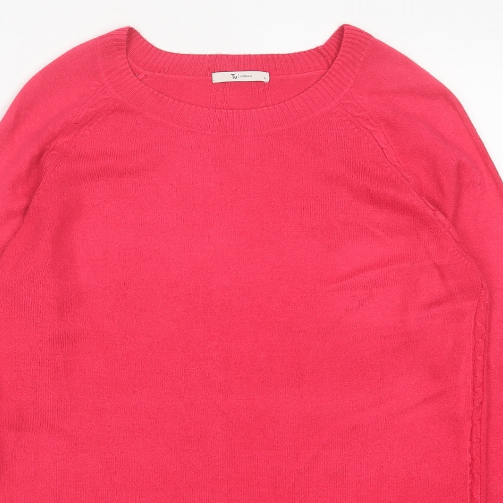 TU Womens Pink Crew Neck Acrylic Pullover Jumper Size 8