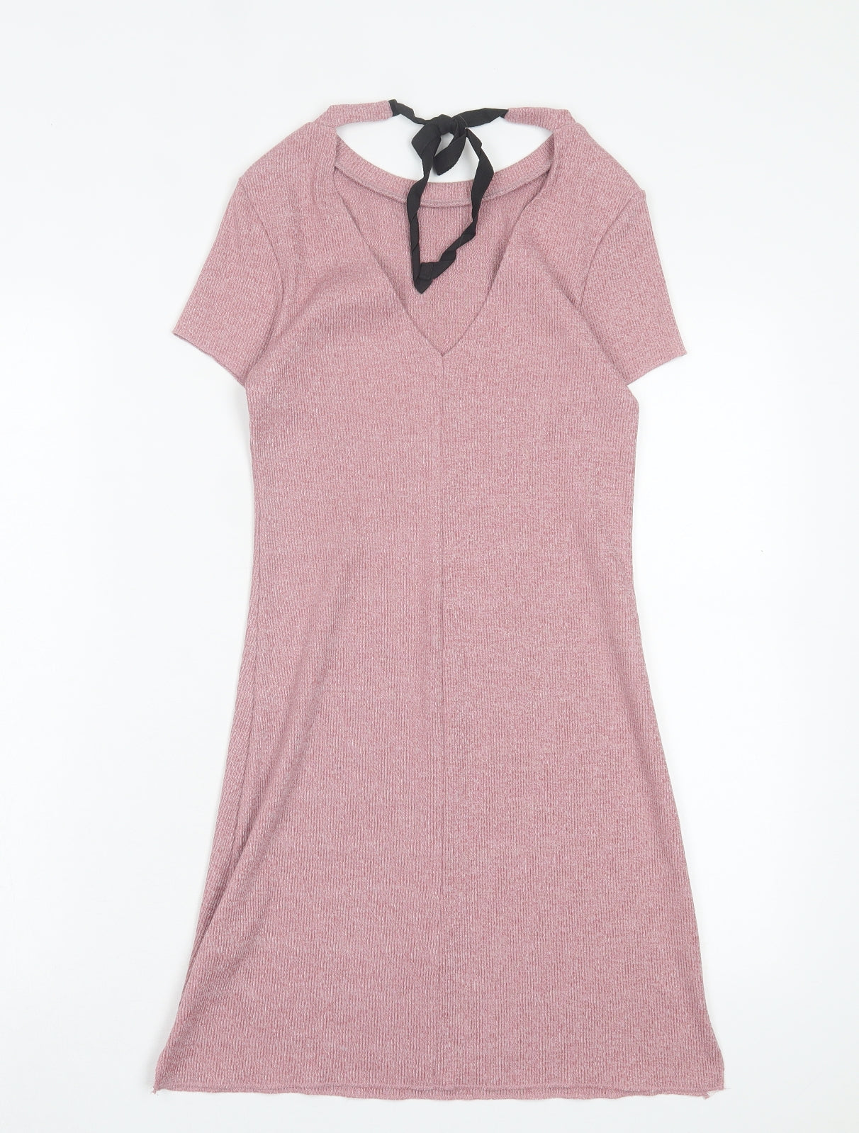 River Island Womens Pink Cotton A-Line Size 6 Crew Neck Tie