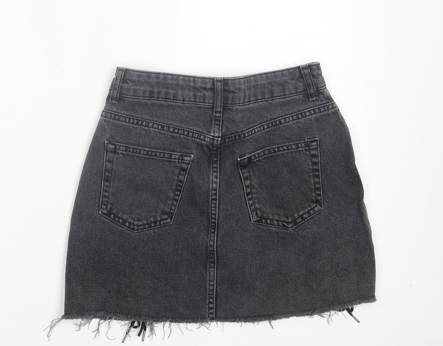 Topshop Womens Grey Cotton A-Line Skirt Size 6 Button