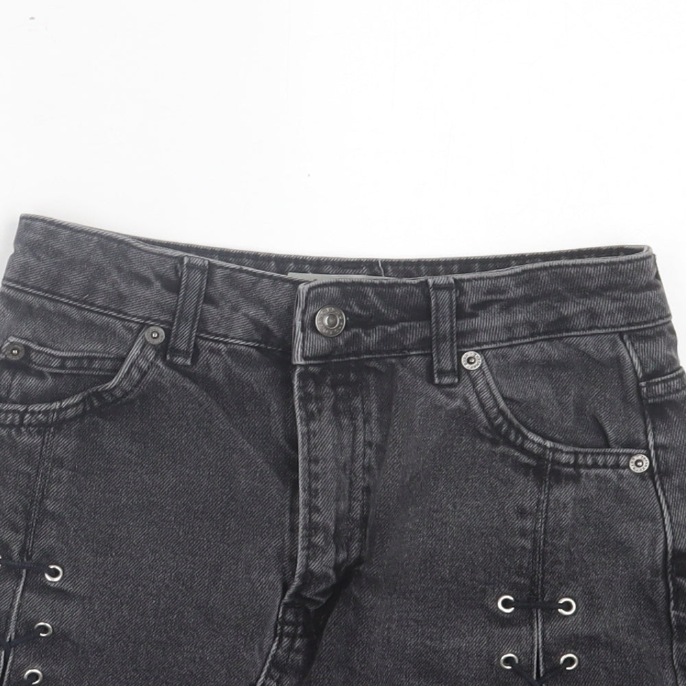 Topshop Womens Grey Cotton A-Line Skirt Size 6 Button