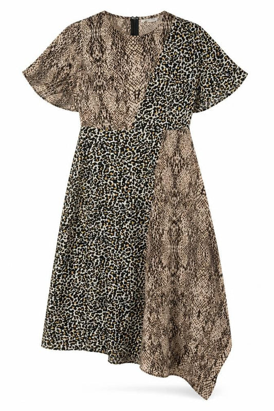 Glamorous Womens Brown Animal Print Polyester A-Line Size 8 Crew Neck Zip