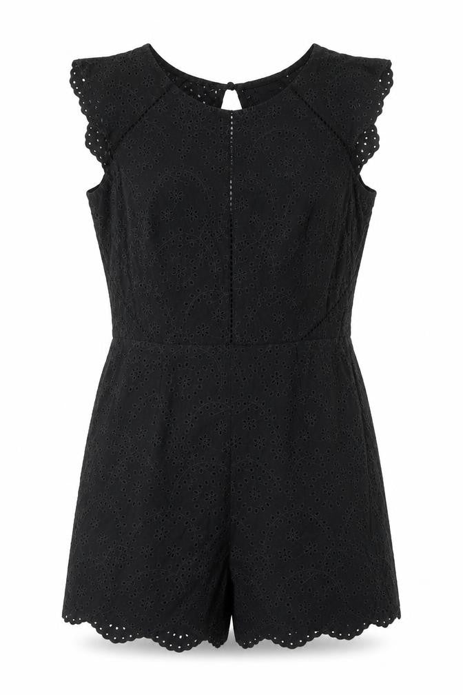 figleaves Womens Black Cotton Playsuit One-Piece Size 10 Button