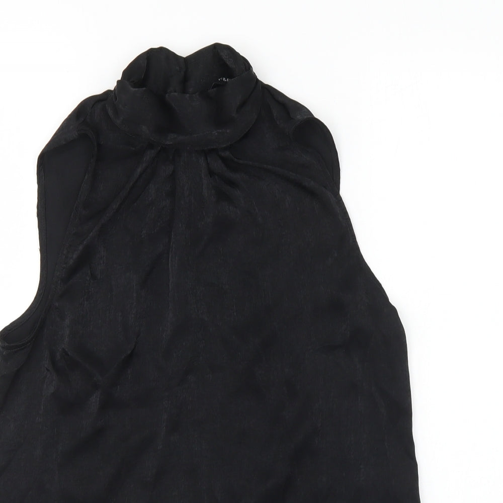 F&F Womens Black Polyester Basic Blouse Size 6 High Neck