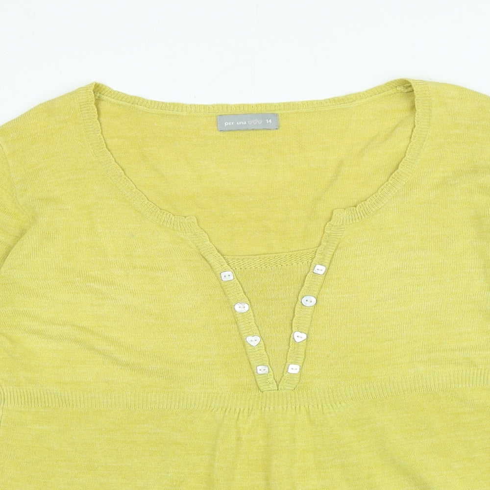 Per Una Womens Green Acrylic Basic Blouse Size 14 V-Neck