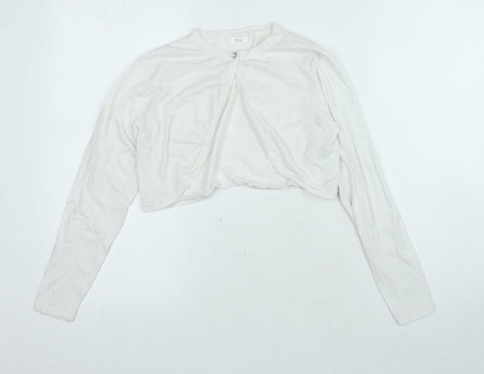 NEXT Girls White Round Neck Houndstooth Cotton Cardigan Jumper