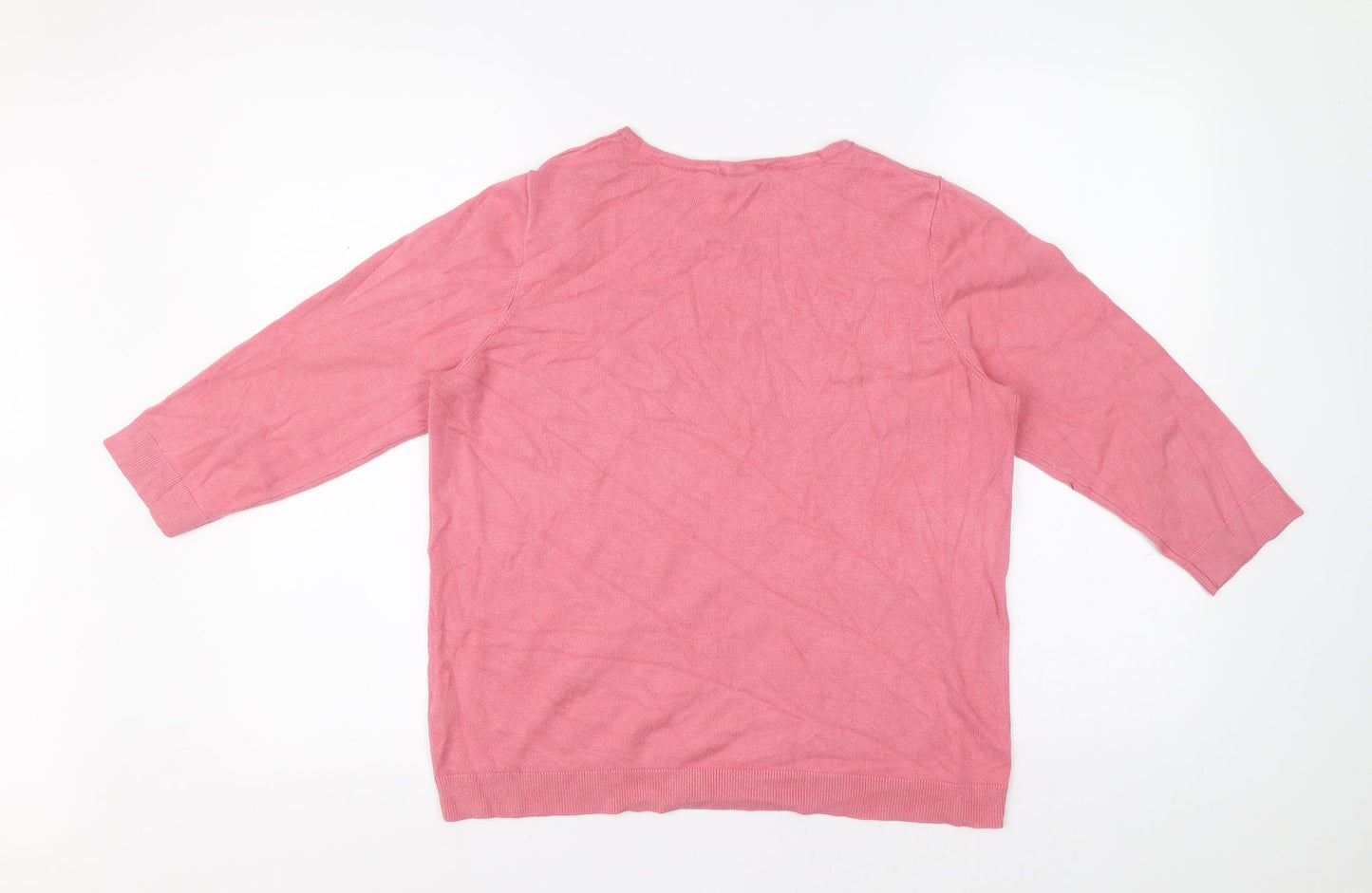 Love Knitwear Womens Pink Round Neck Geometric Viscose Pullover Jumper Size 14 - Hearts