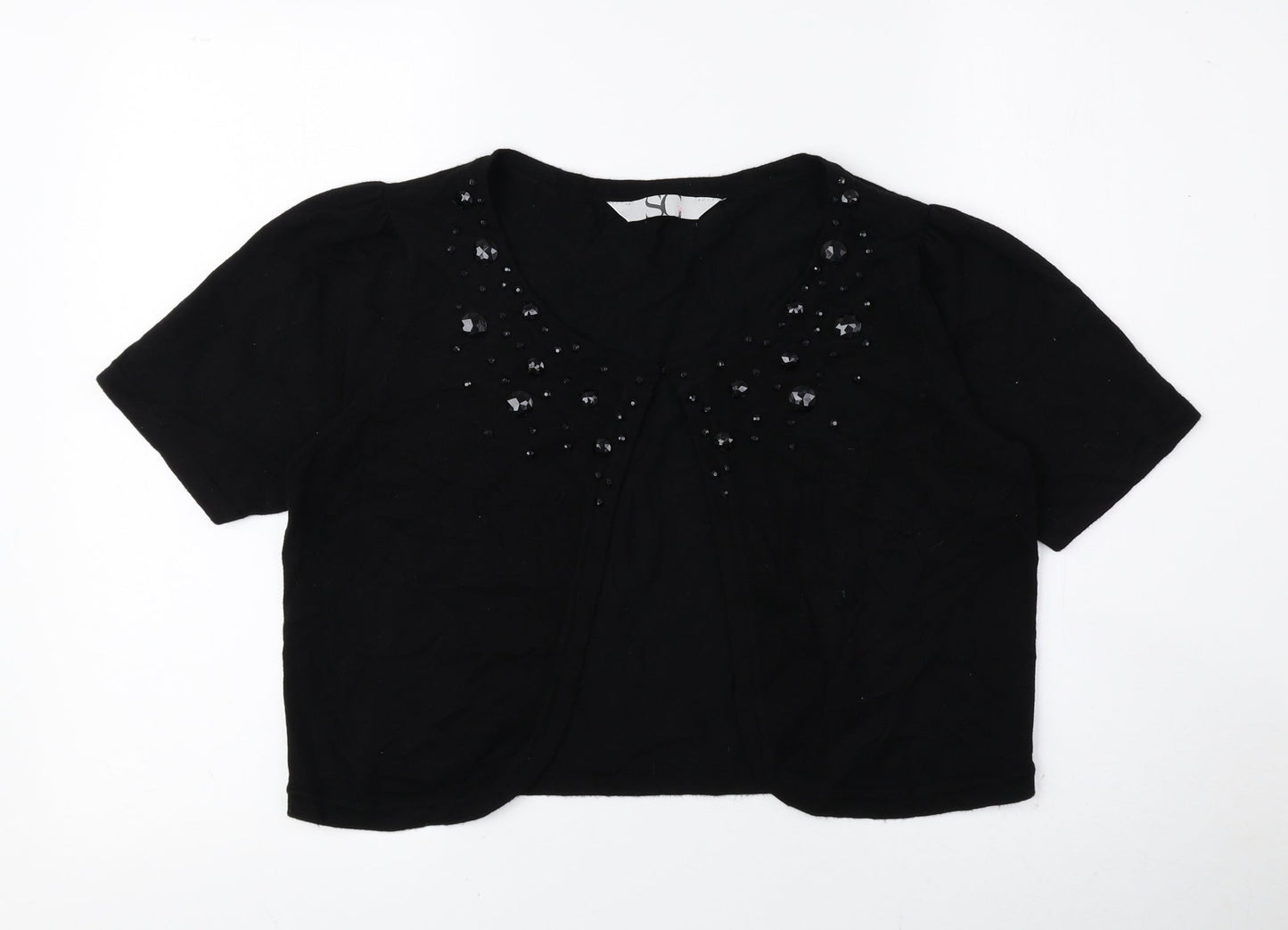 SC Womens Black Scoop Neck Viscose Cardigan Jumper Size 14 - Cropped