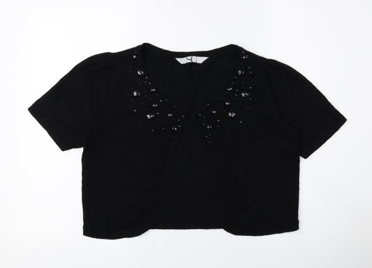 SC Womens Black Scoop Neck Viscose Cardigan Jumper Size 14 - Cropped