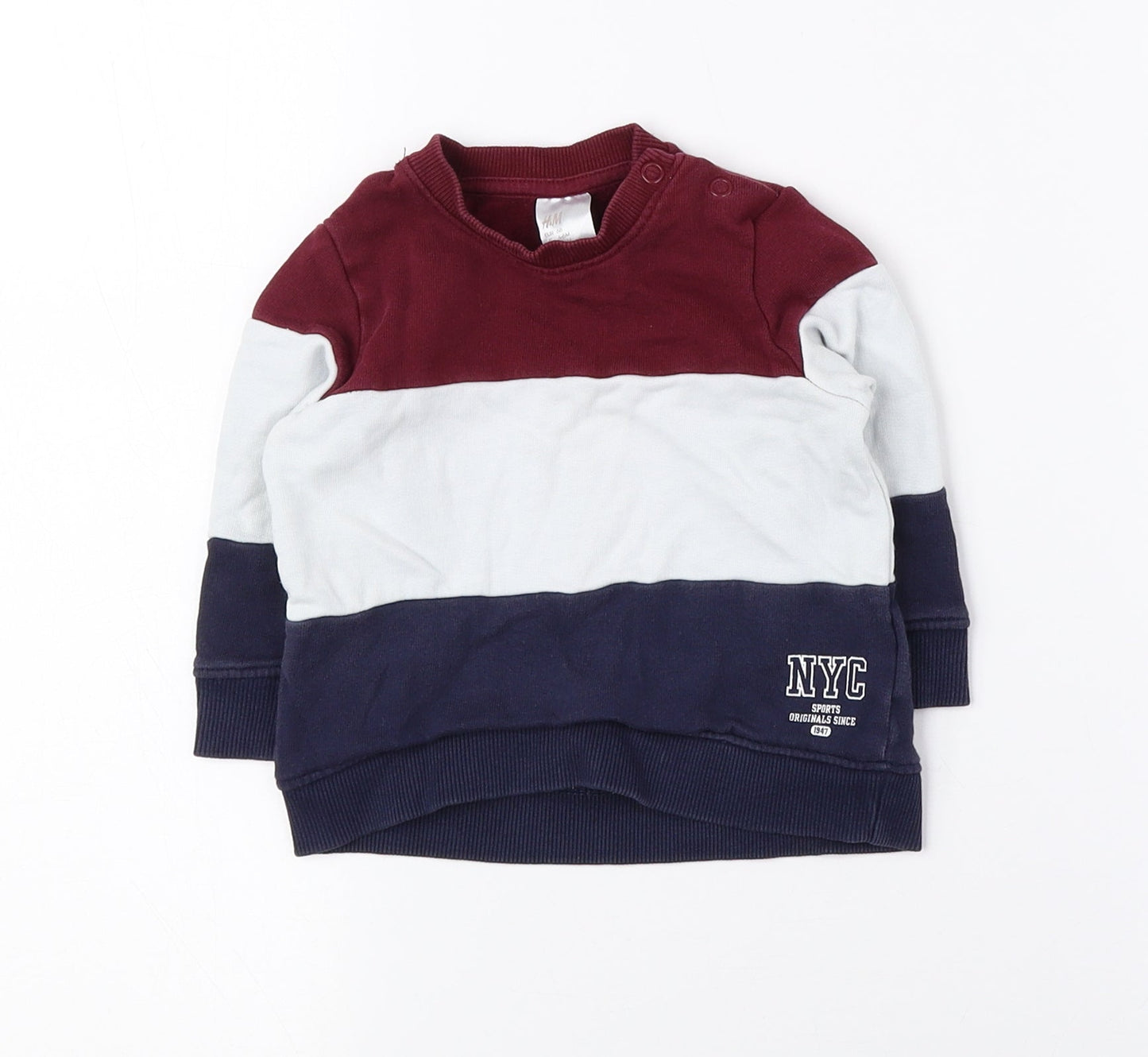 H&M Boys Multicoloured Colourblock 100% Cotton Pullover Sweatshirt Size 6 Years Snap