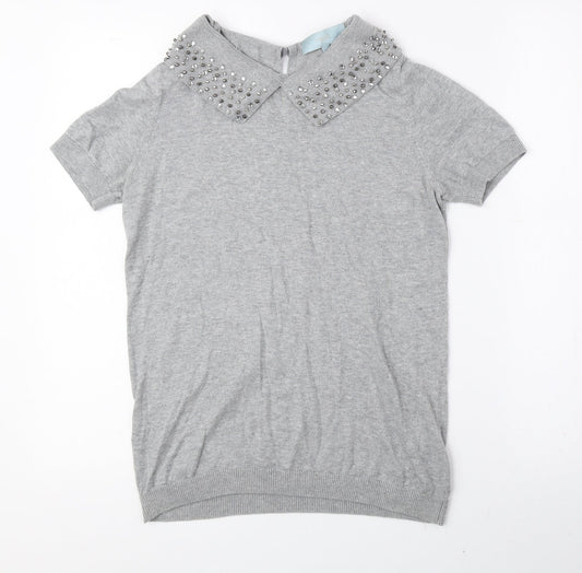 NEXT Womens Grey Scoop Neck Cotton Pullover Jumper Size 10