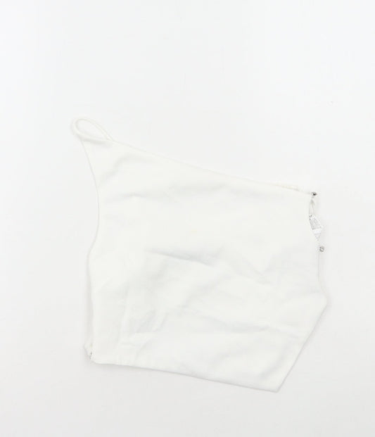Zara Womens White Polyester Cropped T-Shirt Size S One Shoulder