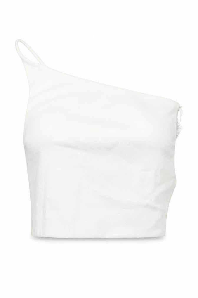Zara Womens White Polyester Cropped T-Shirt Size S One Shoulder