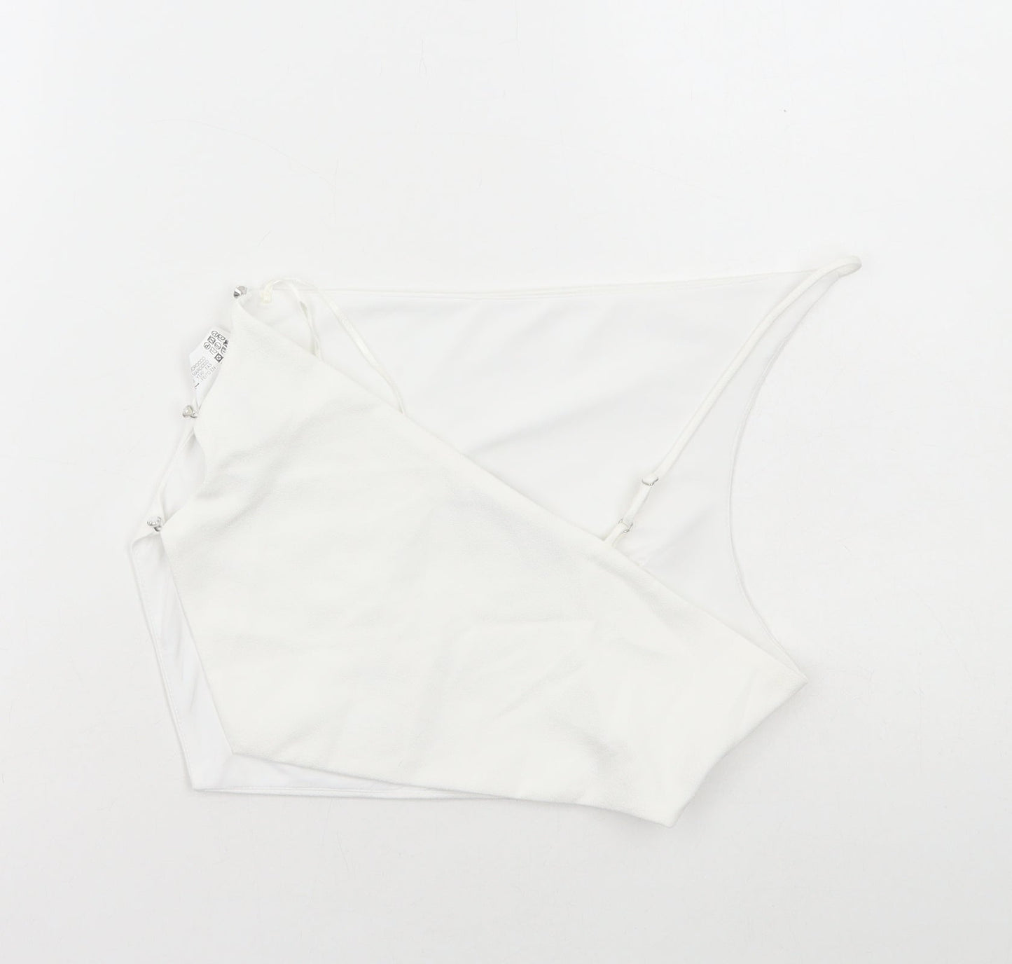 Zara Womens White Polyester Cropped T-Shirt Size S One Shoulder