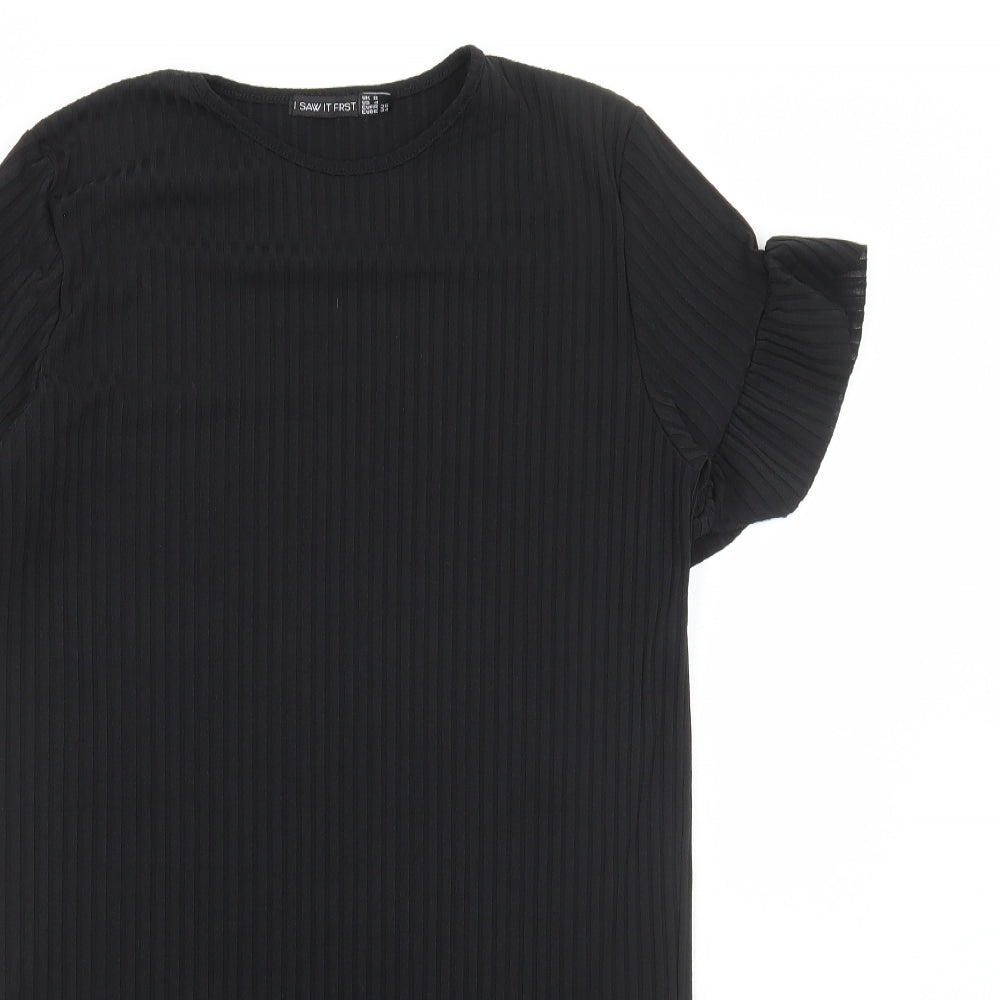 I SAW IT FIRST Womens Black Polyester A-Line Size 8 Round Neck Pullover - Ribbed