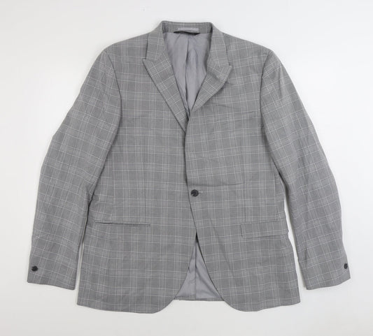 Marks and Spencer Mens Grey Plaid Polyester Jacket Suit Jacket Size 44
