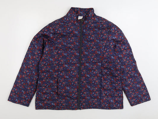 Anne De Lancay Womens Blue Floral Quilted Coat Size L Zip