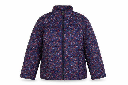 Anne De Lancay Womens Blue Floral Quilted Coat Size L Zip