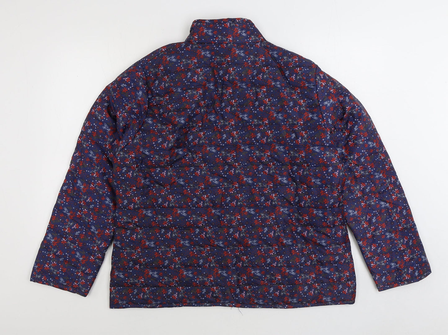 Anne De Lancay Womens Blue Floral Quilted Coat Size L Zip