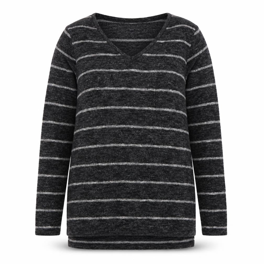 NEXT Womens Grey V-Neck Striped Polyester Pullover Jumper Size 12