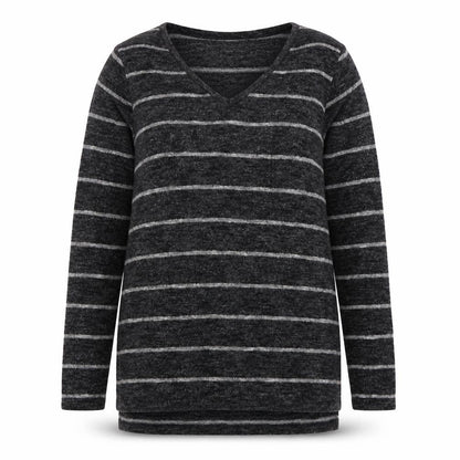 Next Womens Grey V-Neck Striped Polyester Pullover Jumper Size 12