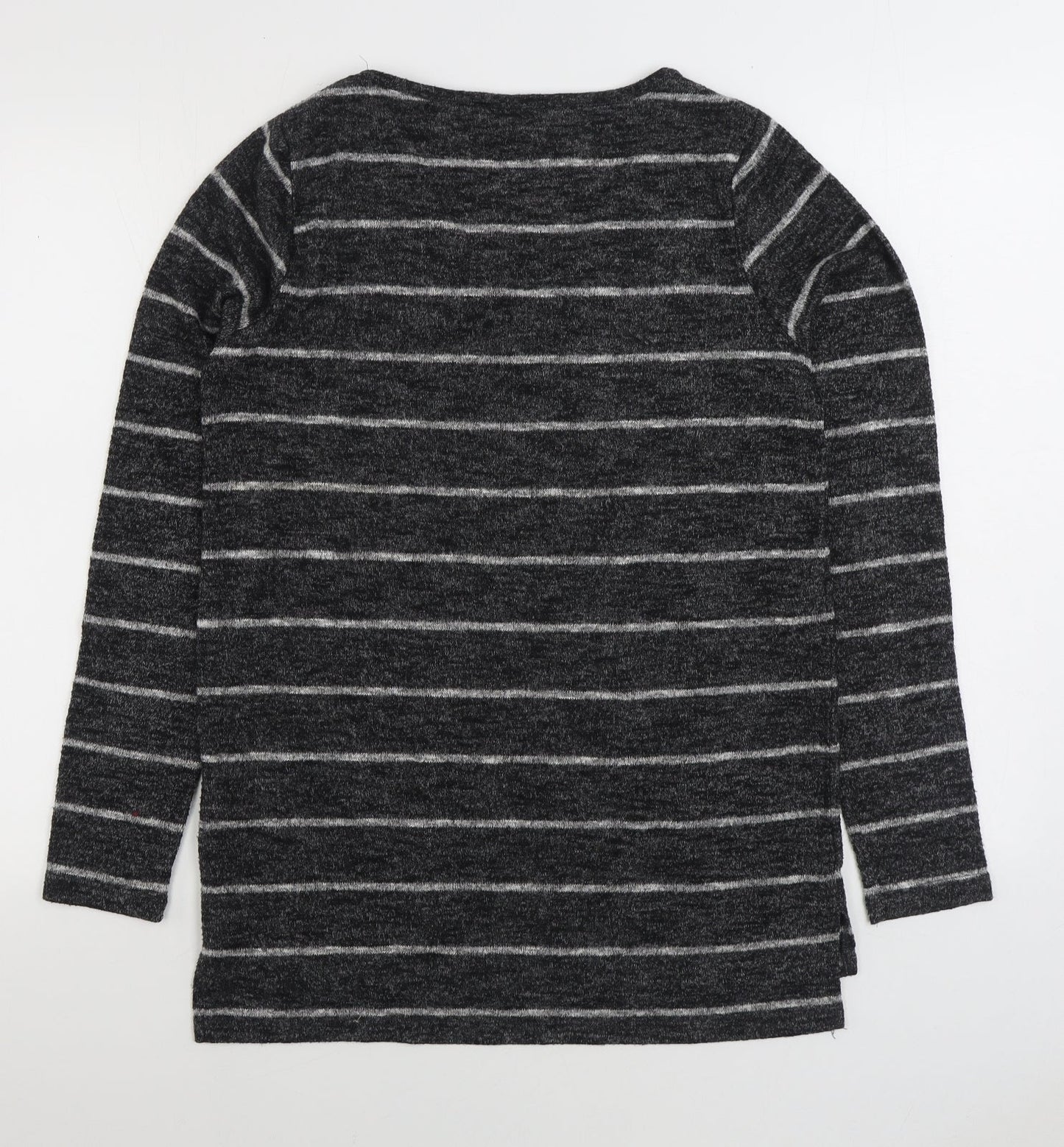 NEXT Womens Grey V-Neck Striped Polyester Pullover Jumper Size 12