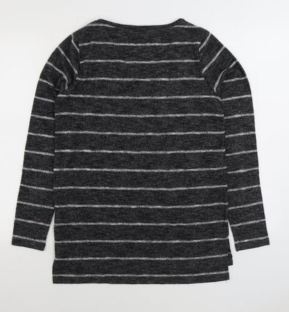 Next Womens Grey V-Neck Striped Polyester Pullover Jumper Size 12