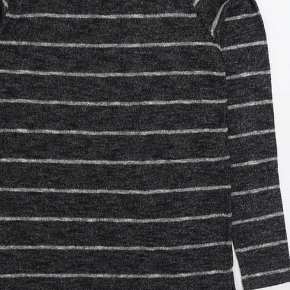 Next Womens Grey V-Neck Striped Polyester Pullover Jumper Size 12