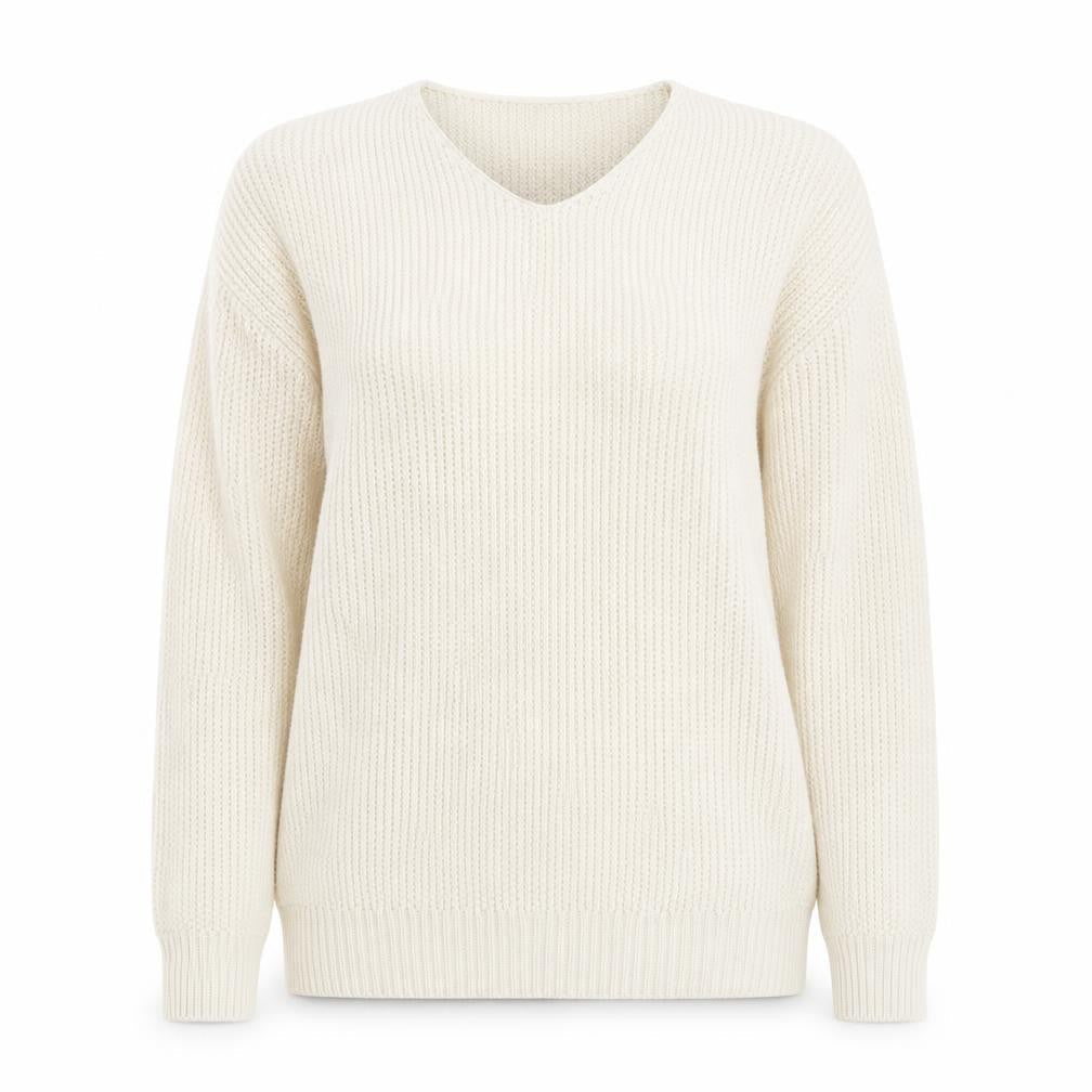 Collection Womens White V-Neck Cotton Pullover Jumper Size 14