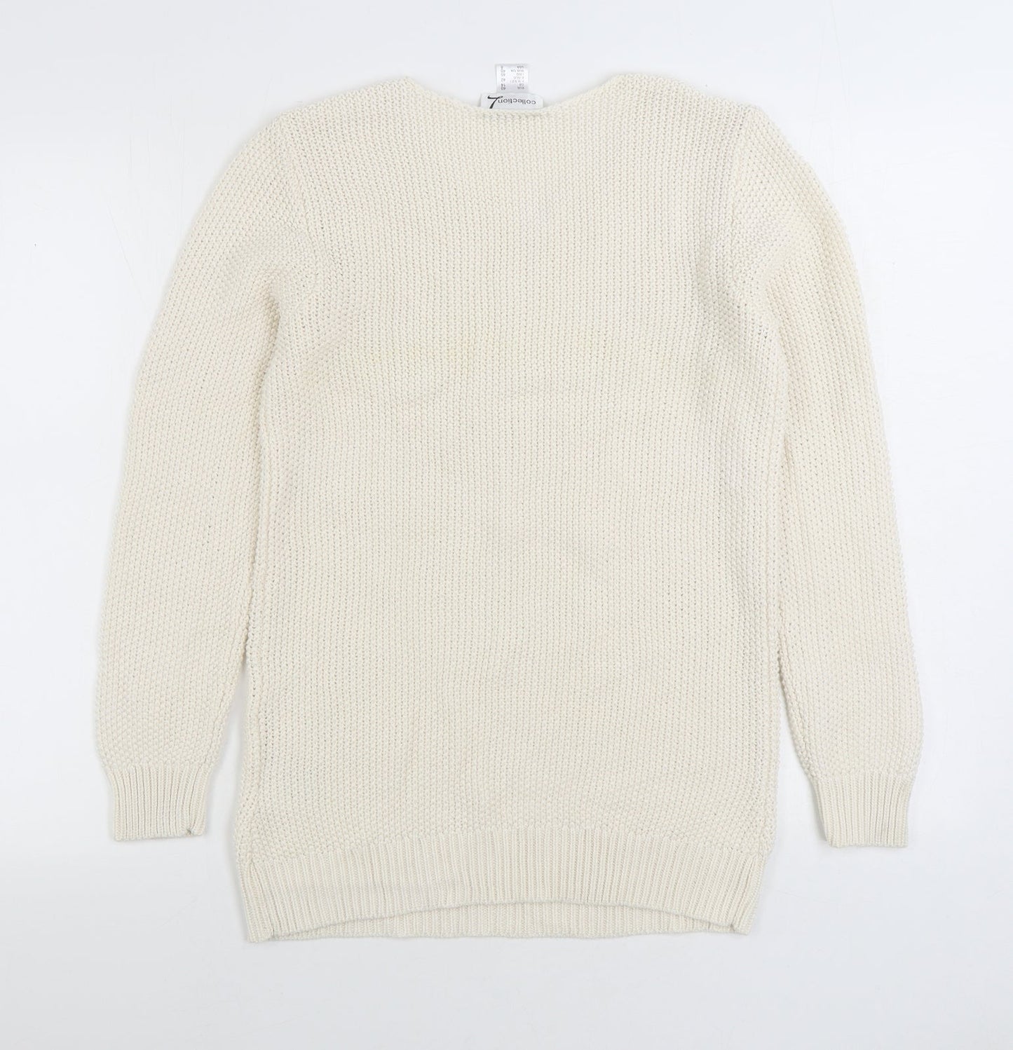 Collection Womens White V-Neck Cotton Pullover Jumper Size 14