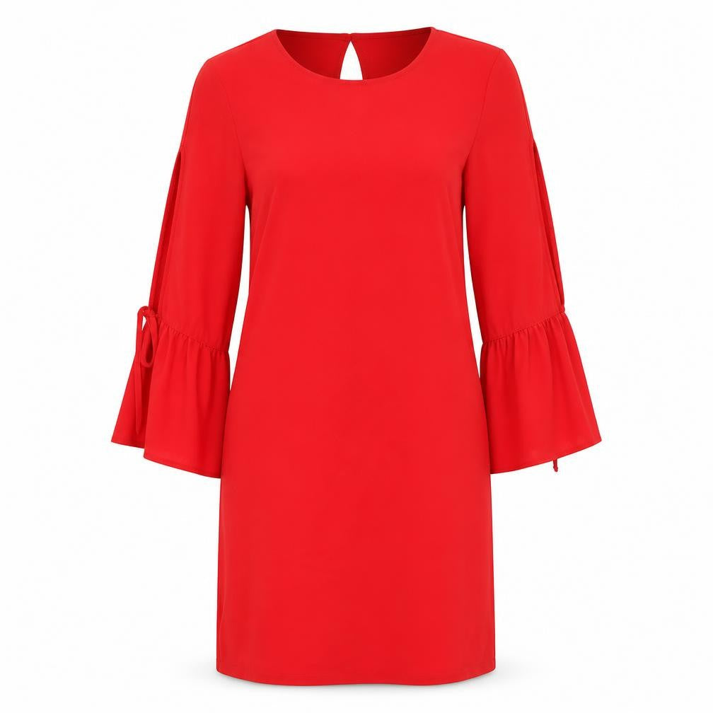 New Look Womens Red Polyester Shift Size 8 Round Neck Button