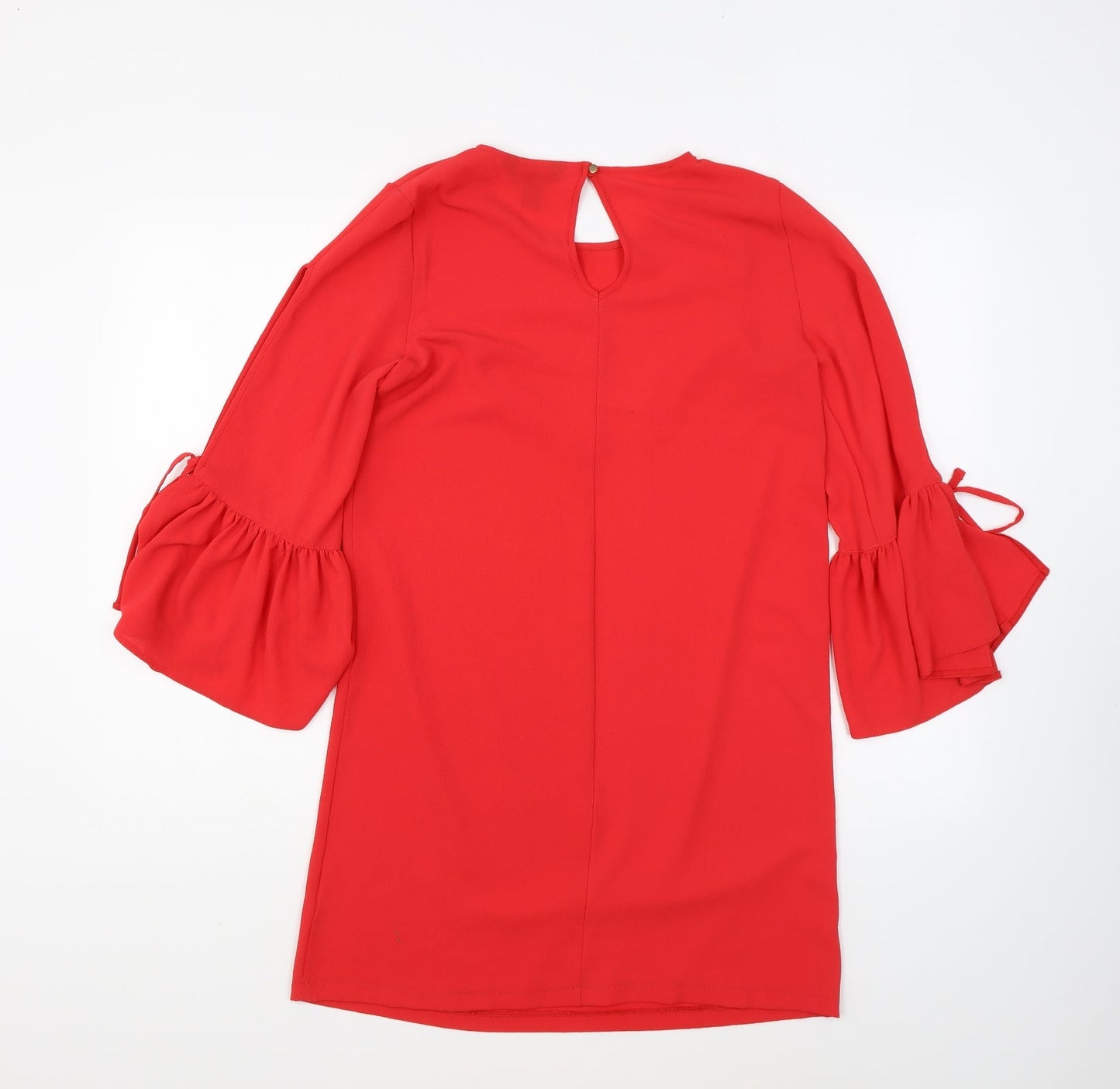 New Look Womens Red Polyester Shift Size 8 Round Neck Button