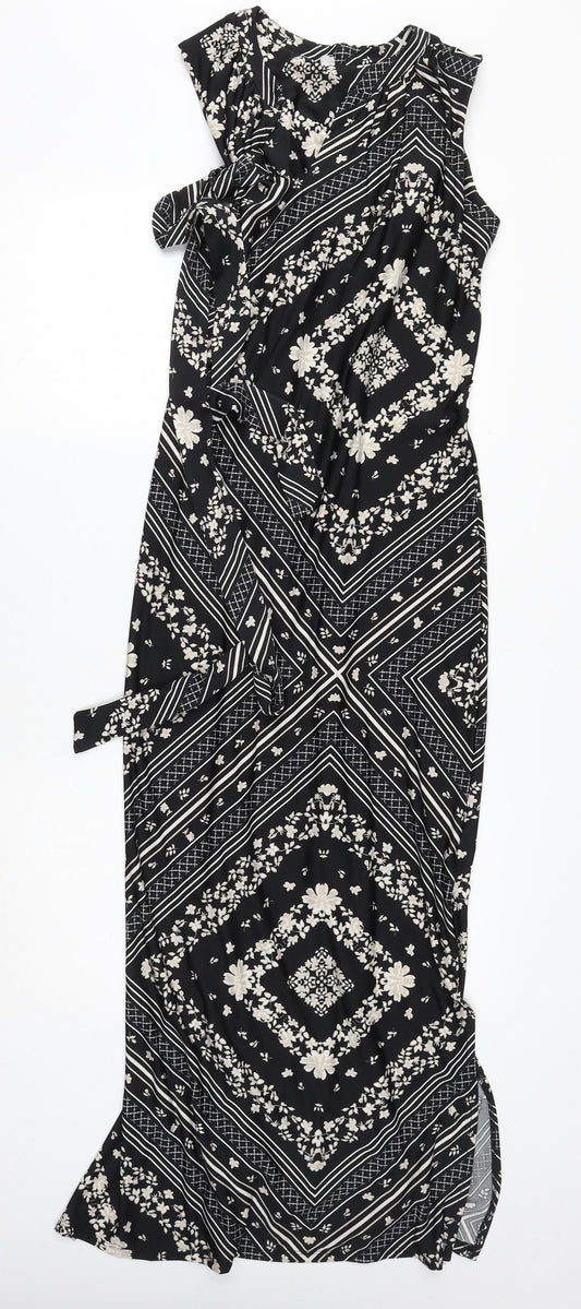Preworn Womens Black Geometric Polyester Maxi Size 12 High Neck Pullover