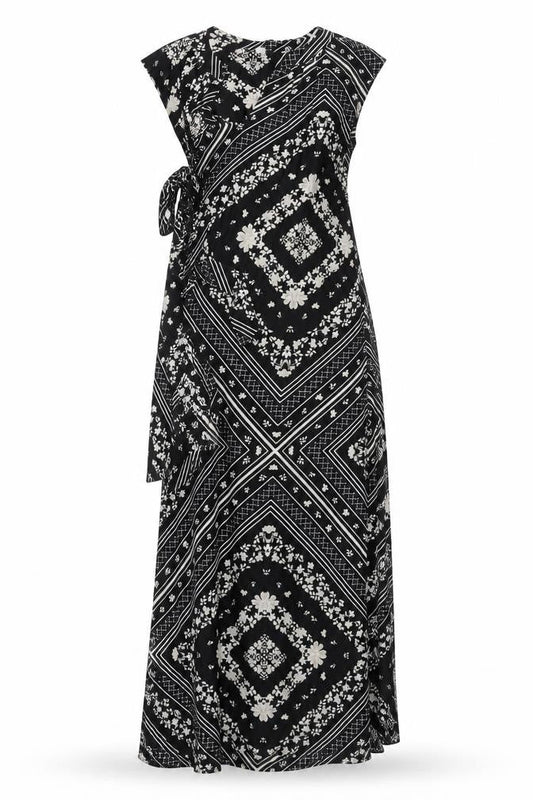 Preworn Womens Black Geometric Polyester Maxi Size 12 High Neck Pullover
