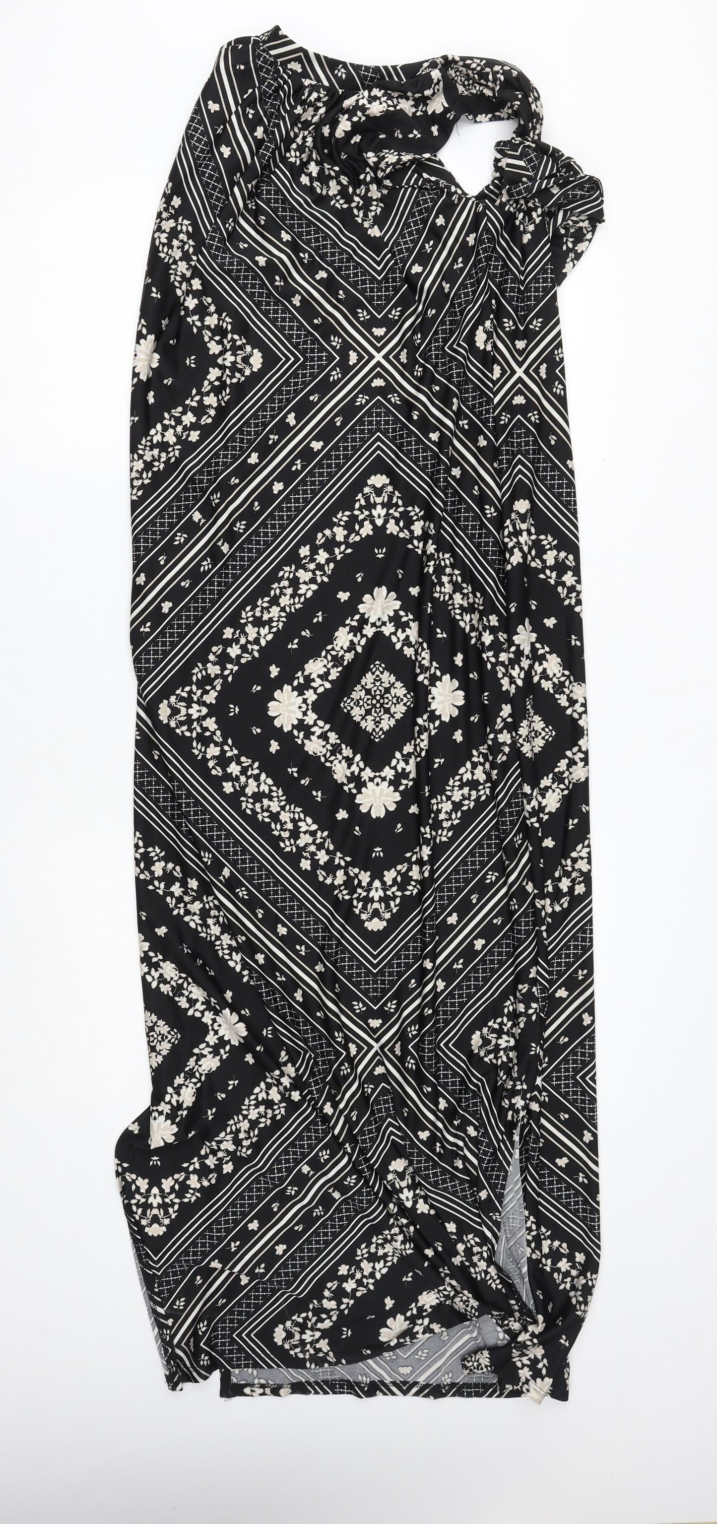 Preworn Womens Black Geometric Polyester Maxi Size 12 High Neck Pullover