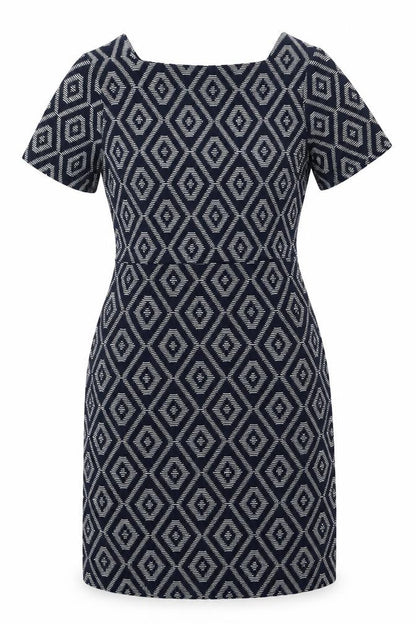 Next Womens Blue Geometric Polyester Sheath Size 6 Round Neck Pullover