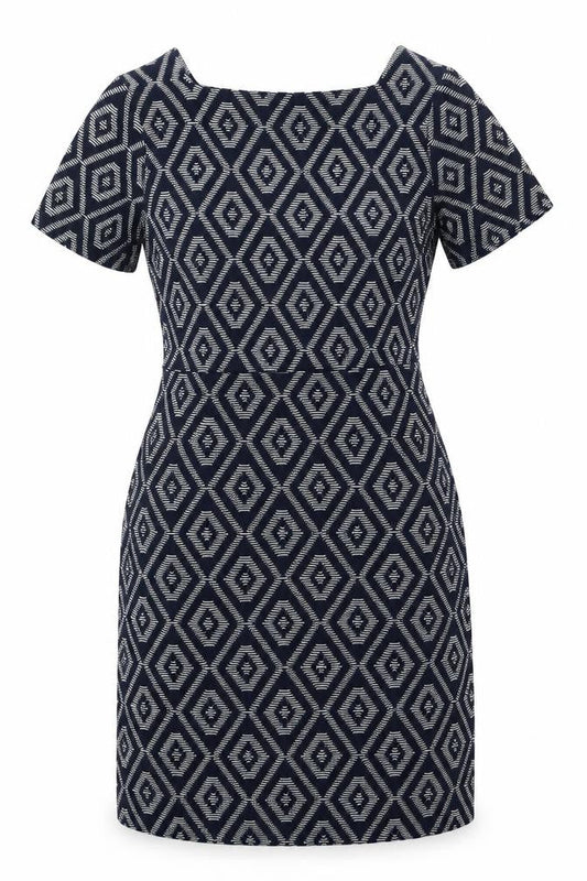 Next Womens Blue Geometric Polyester Sheath Size 6 Round Neck Pullover