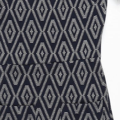 Next Womens Blue Geometric Polyester Sheath Size 6 Round Neck Pullover