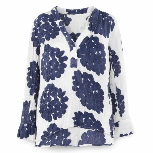 H&M Womens Blue Geometric Viscose Basic Button-Up Size 6 V-Neck