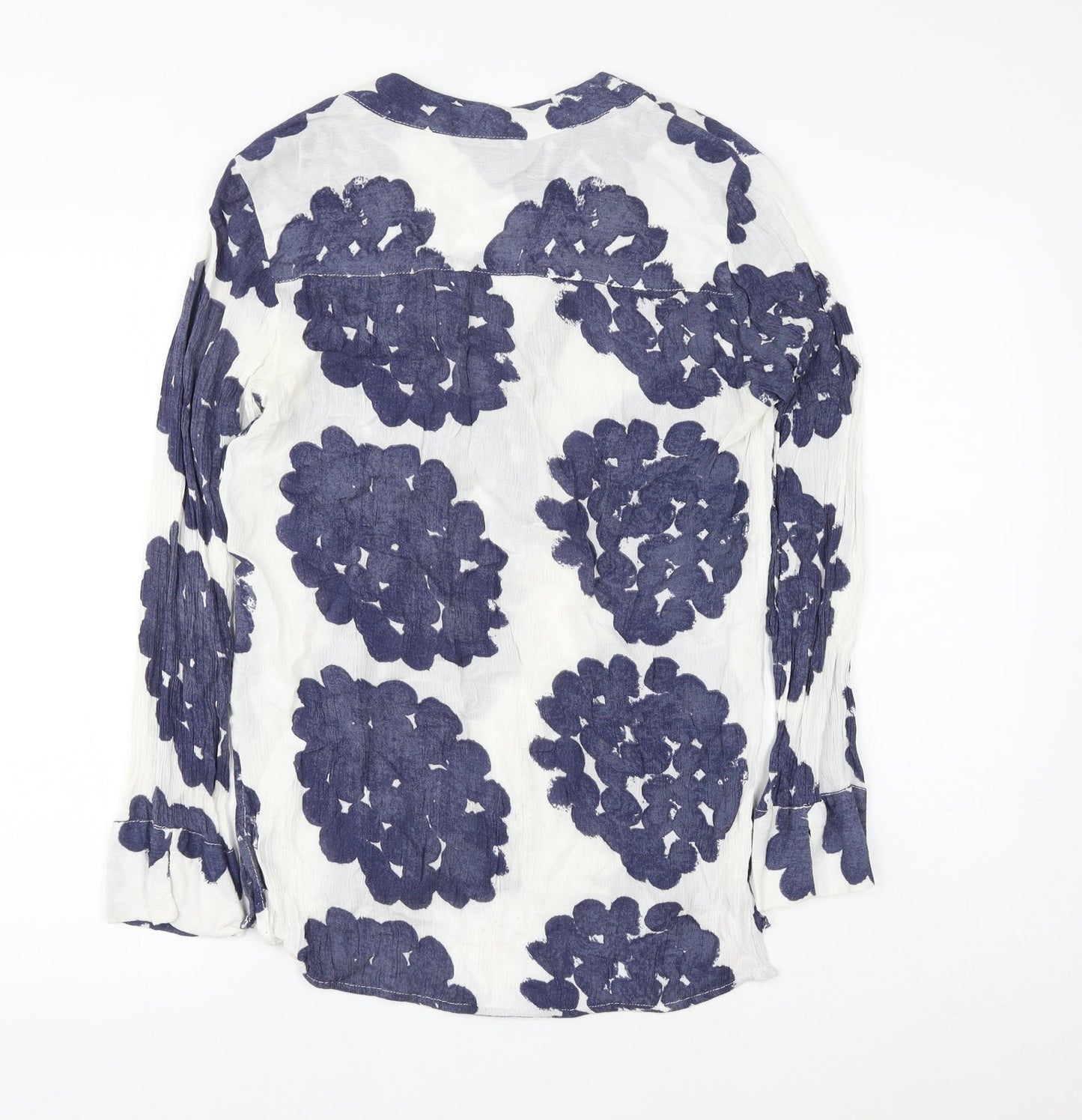 H&M Womens Blue Geometric Viscose Basic Button-Up Size 6 V-Neck