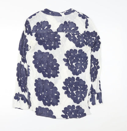 H&M Womens Blue Geometric Viscose Basic Button-Up Size 6 V-Neck