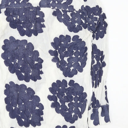 H&M Womens Blue Geometric Viscose Basic Button-Up Size 6 V-Neck