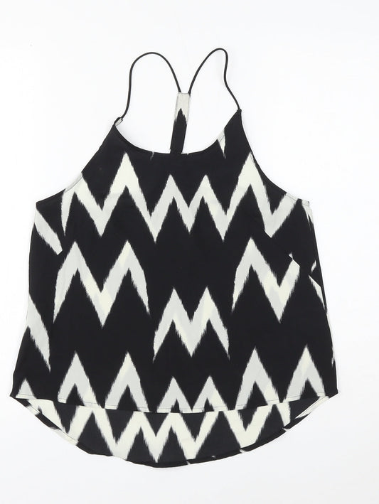 H&M Womens Black Geometric Polyester Camisole Blouse Size 6 V-Neck