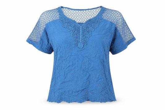 Preworn Womens Blue Cotton Basic Blouse Size XL V-Neck