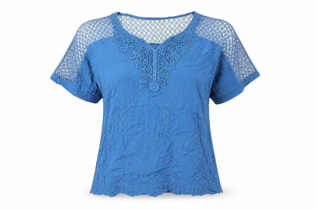 Preworn Womens Blue Cotton Basic Blouse Size XL V-Neck