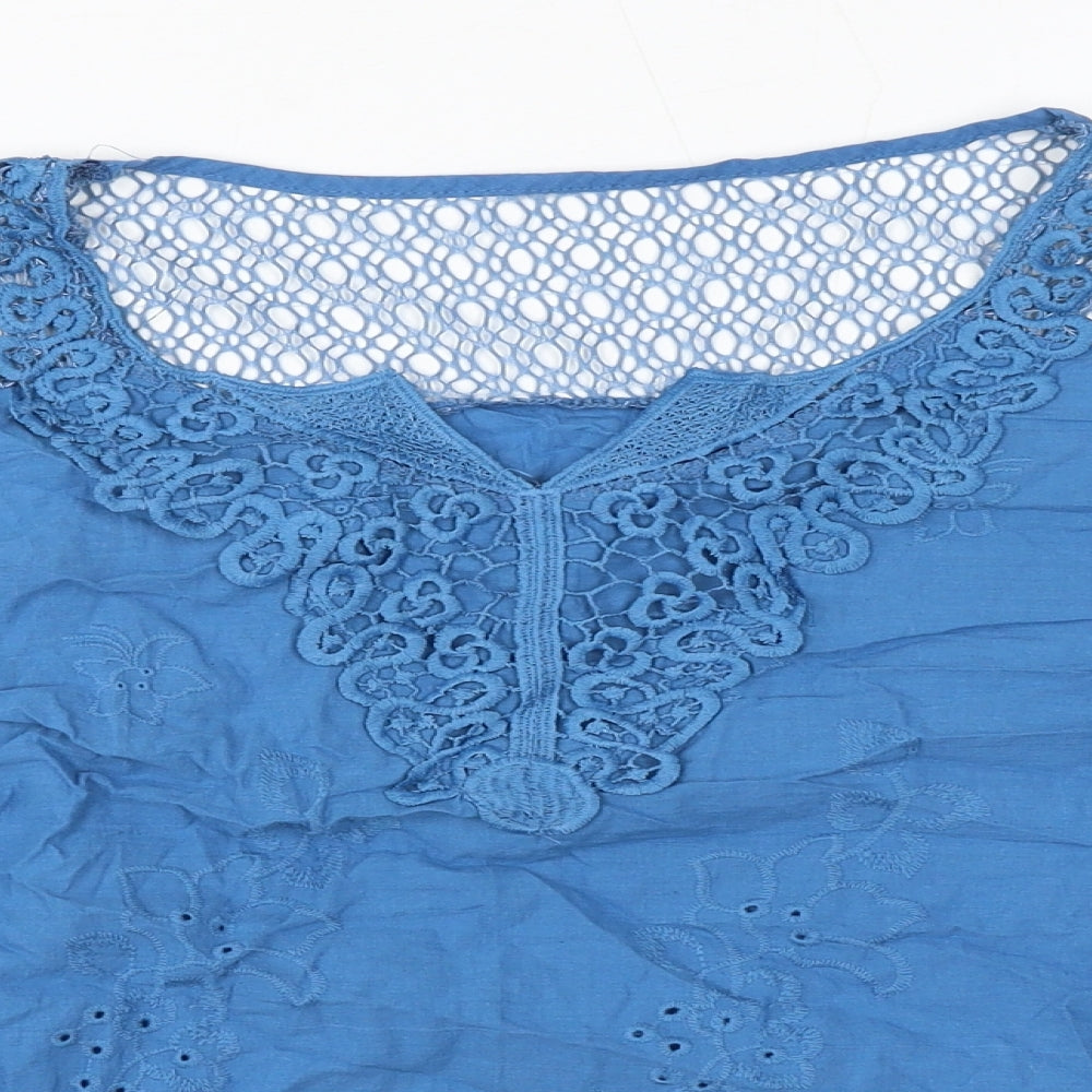Preworn Womens Blue Cotton Basic Blouse Size XL V-Neck